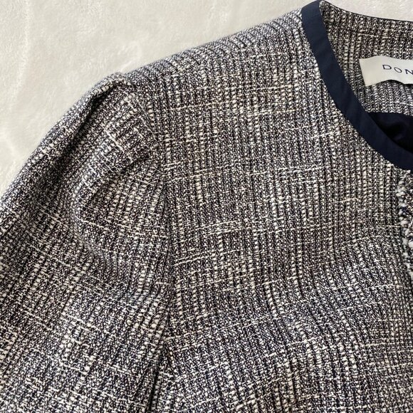 Doncaster Navy Blue White Tweed Ruffle Trim Full Zip Blazer Jacket Women's 14W - Picture 11 of 15